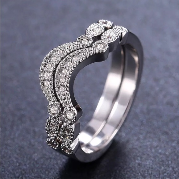 New 2PC Set 925 Silver Diamonds Ring - Picture 4 of 6